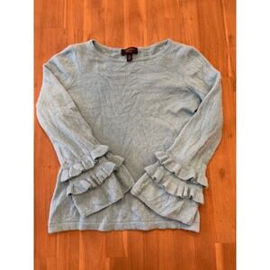 Charter Club Luxury Cashmere Sweater Light Blue Ruffle Bell Sleeves PS